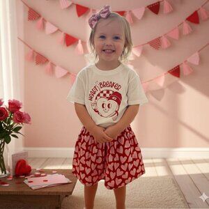 Heart Breaker Valentine's Day Outfit – Handmade Cotton Shirt, Skirt & Bow Set